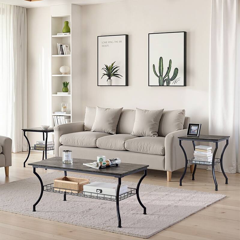 VECELO Mid Cectury 3-pieces Coffee Table Set, 3-Piece Living Room Table Set(Set of 3)