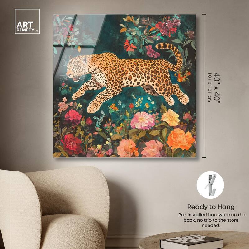 Tigers and Blooms Acrylic by Art Remedy, Ready to Hang