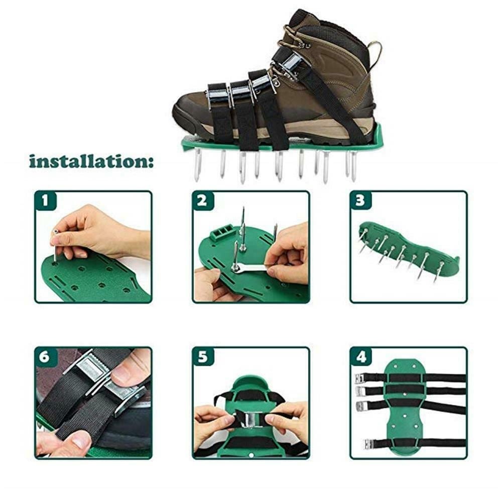 Renewed TONBUX Lawn Aerator Shoes 4 Adjustable Straps Heavy Duty Spiked Sandals Shoes with Metal Buckles One Size Fits All Spikes Shoes for Aerating Lawn Soil Yard Grass