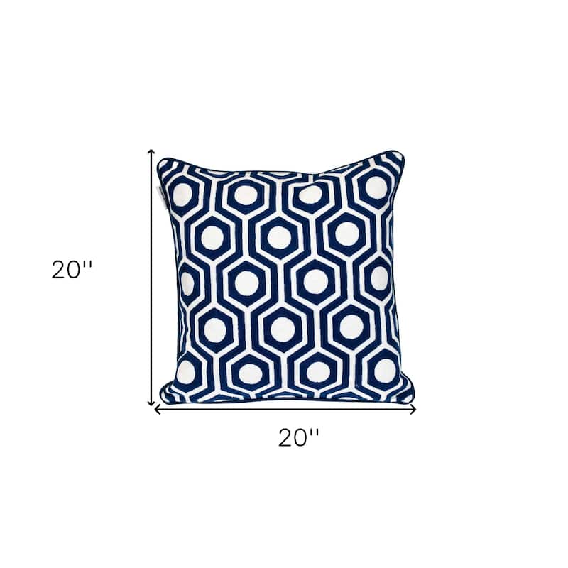 HomeRoots 18" X 18" Blue 100% Cotton Geometric Zippered Pillow