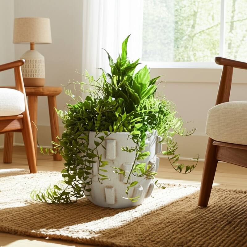 Terracotta Planter Raised Geometric Detailing and Sculptural Design