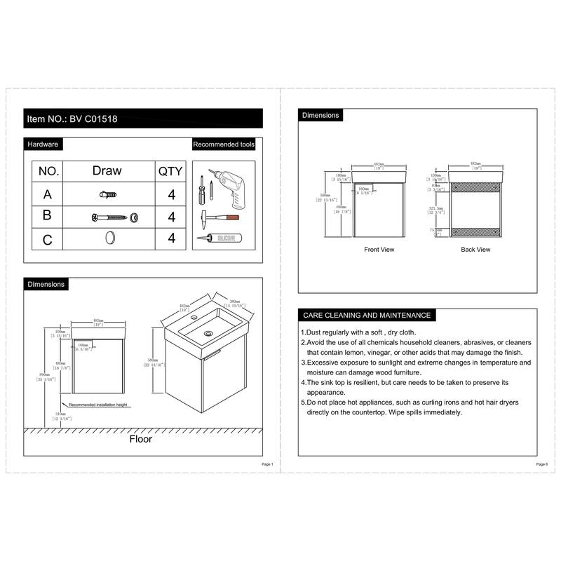 BNK 16/18 Inch Single Sink Bathroom Vanity with Soft Close Door