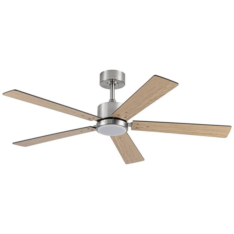52" Modern Brushed Nickel Plywood Integrated LED Dimmable Ceiling Fan with Light