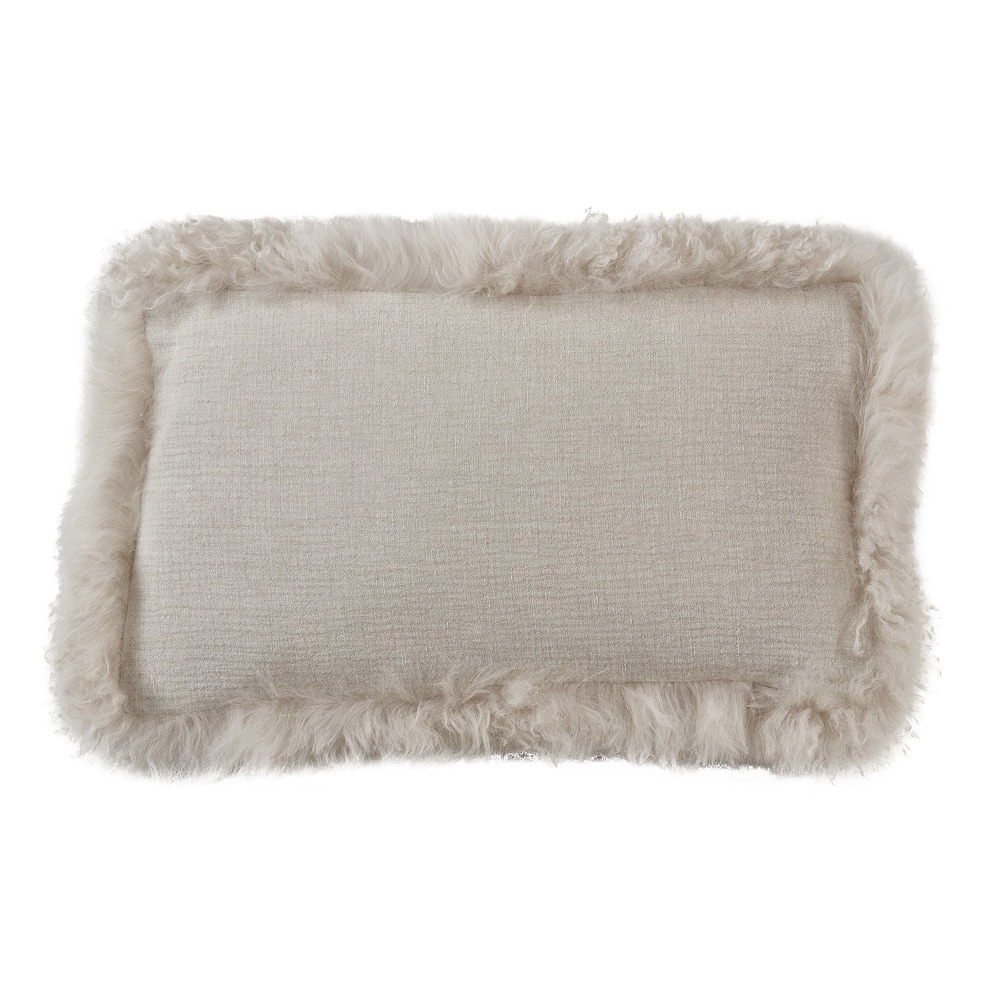 Cozy and Stylish Linen Poly Filled Throw Pillow with Plush Lamb Border
