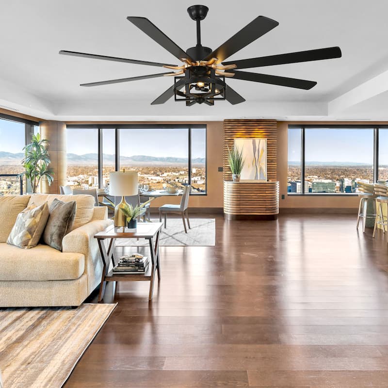 Bella Depot 65" Industrial Large Ceiling Fan 6-Speed 8-blades Reversible Fan with Light and Remote