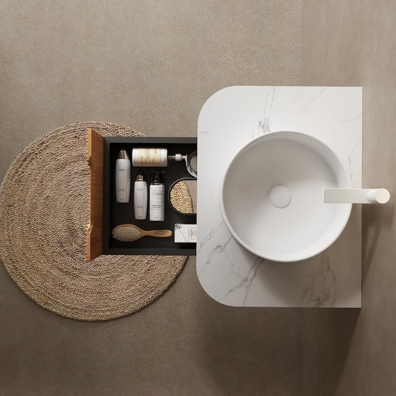 Plywood Wall-Mounted Bathroom Vanity Set with Integrated Ceramic Sink in Natural Wood