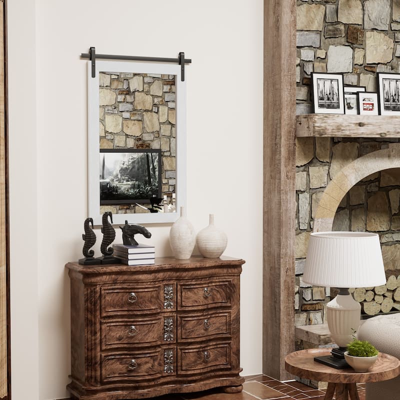 Farmhouse Barn Door Solid Wood Frame Bathroom Vanity Wall Mirror