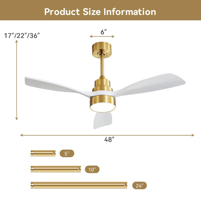 Sofucor 48"/52" Indoor Wood Ceiling Fan Light with Remote, Integrated Light Optional