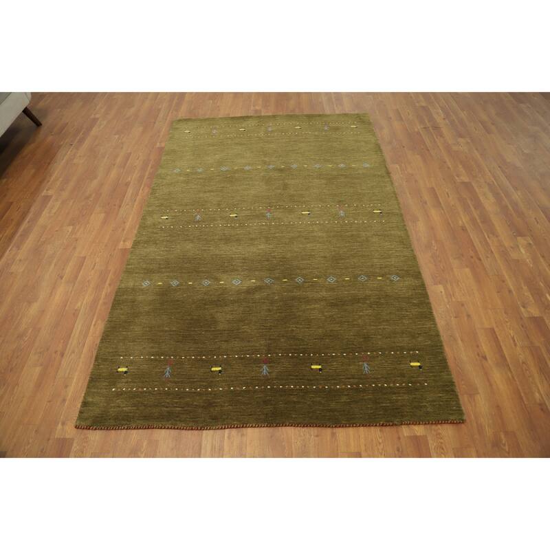 Hand Knotted Oriental 100% Wool Carpet Tribal Animal Pictorial Green Gabbeh Area Rug - 7' 8'' X 4' 11''