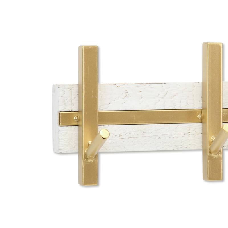 Handcrafted Five Hook Coat Rack - 21.75" - White and Gold