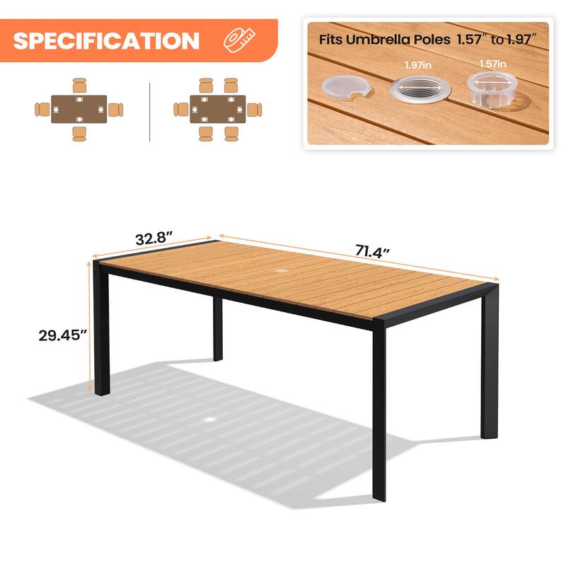 Pellebant Premium Outdoor Patio Aluminum Dining Table with Umbrella Hole