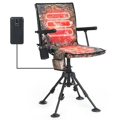 Heated 360 Degree Swivel Hunting Chair, Silent Rotating Blind Seat with Power Bank, 4 Adjustable Legs, Portable Design