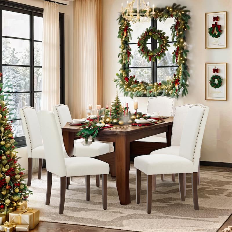 Dining Chairs Set of 2/4/6 , Modern Upholstered High-end Dining Room Chair with Nailhead Back Solid Wood Legs, Fabric Side Chair