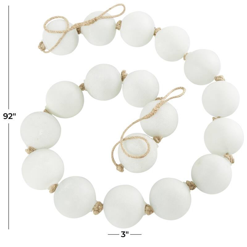 Silver Glass Handmade Round Extra Long Frosted Orb Beaded Garland with Tassel with Knotted Jute Rope