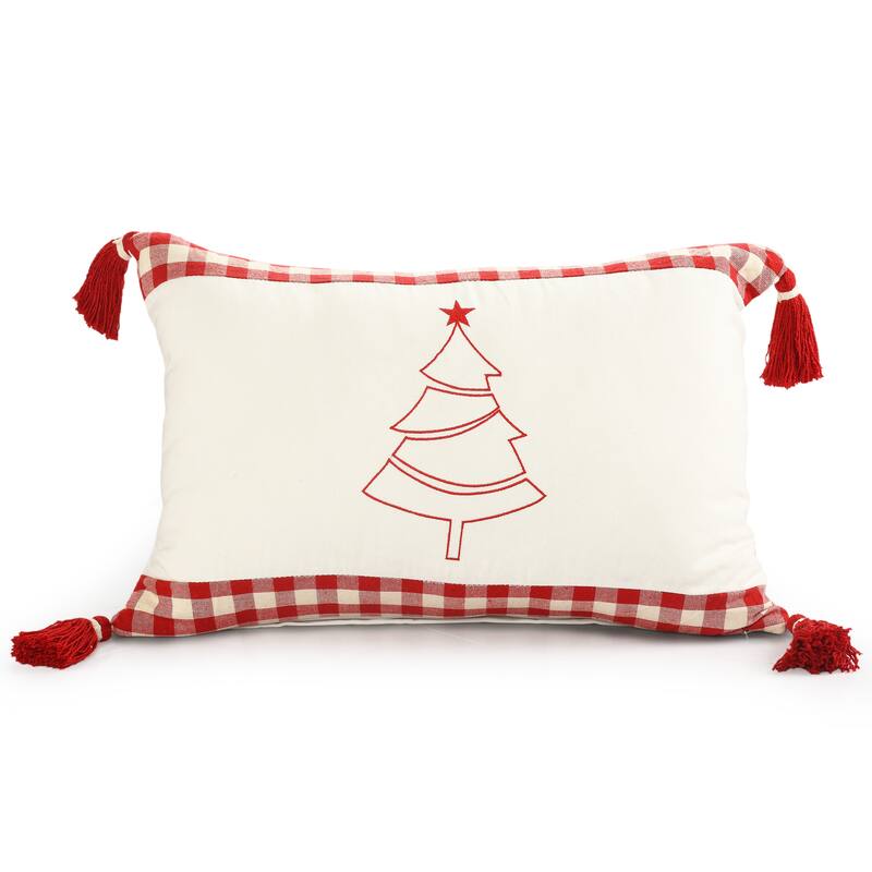 Sevita Buffalo Plaid Bordered Christmas Tree Cotton Throw Pillow - 16" x 24"