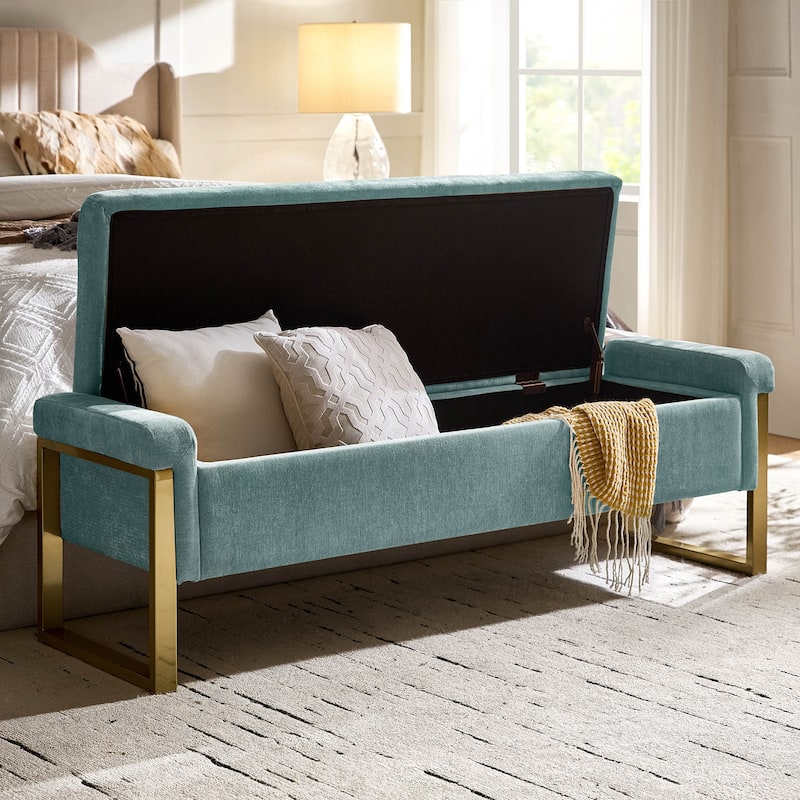 Alina Modern Upholstered Flip Top Storage Bench with Metal Legs by HULALA HOME
