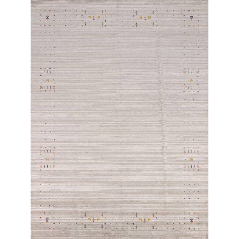 Striped Gabbeh Oriental Area Rug Handmade Silk Carpet - 8'0" x 9'10"
