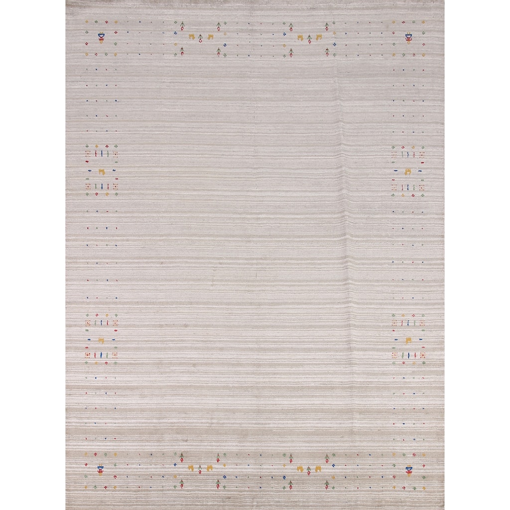 Striped Gabbeh Oriental Area Rug Handmade Silk Carpet - 8'0" x 9'10"