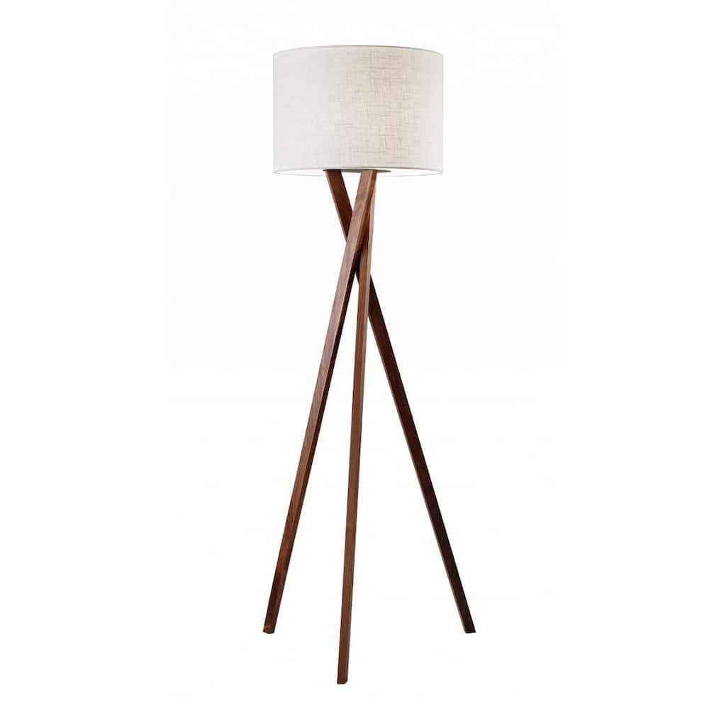 Brown Solid Wood Tripod Floor Lamp with Light Brown Linen Drum Shade Rotary Switch - 20” x 20” x 63” (D x W x H)