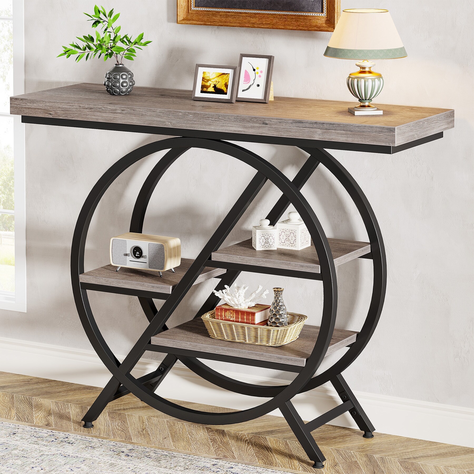 39.4-Inch Console Table, 4- Tier Industrial Entryway Table
