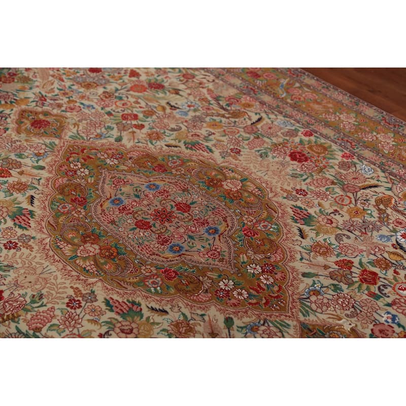Vegetable Dye Tabriz Persian Area Rug Handmade Silk & Wool Carpet - 6'7" x 9'10"