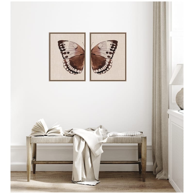 Kate and Laurel Sylvie Retro Butterfly Watercolor - 2 Piece Framed Canvas Art Set by The Creative Bunch Studio