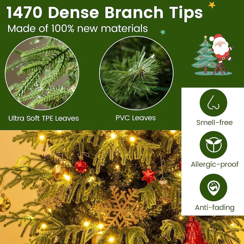 6/7/8 FT Pre-lit Artificial Christmas Tree Hinged Xmas Tree w/ Lights