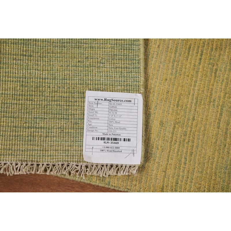 Yellow & Green Modern Gabbeh Oriental Rug Hand-Knotted Wool Carpet - 1'11"x 3'0"