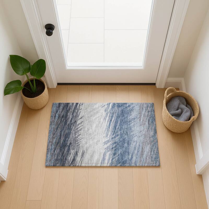 Machine Washable Indoor/ OutdoorAbstract Brushstrokes Chantille Rug