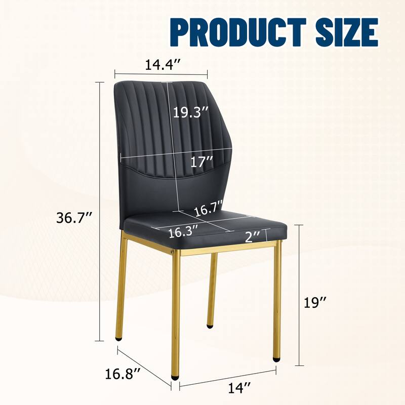 Luxury Simple Chair - Set of 6 BLACK PU Material High Resilience Dining Chair with Metal Gold Leg.The Chair Back Has a V