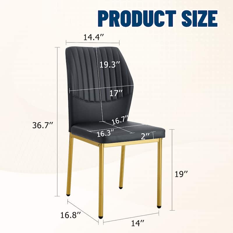 Roomfitters PU Dining Chairs with Gold Metal Legs, Vertical Stripe Back, High Resilience Upholstered Set of 4