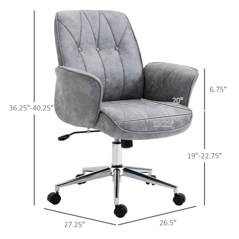 Light Grey Ergonomic Office Chair Adjustable Height Swivel with Wheels Microfiber Fabric - 26.5" x 27.25" x 36.25"