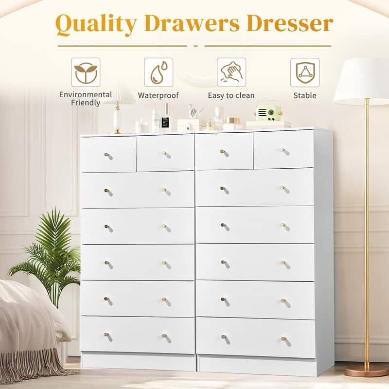 Large 7-Drawer Dresser For Bedroom And Chest Of Drawers With Sturdy Construction Wood Storage Organizer For Closet