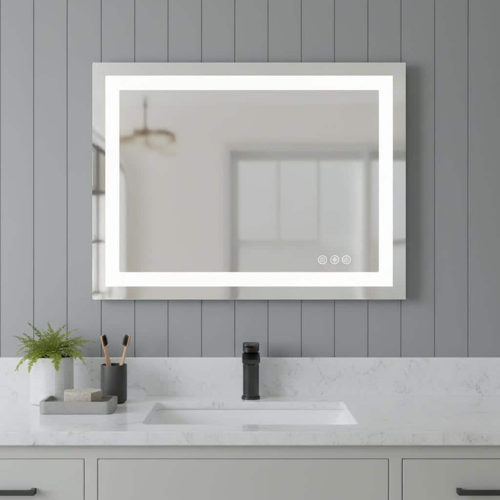 HomeRoots 28" Clear Lighted Frameless Bathroom Vanity Mirror - 36.00 in. x 28.00 in. x 1.20 in.