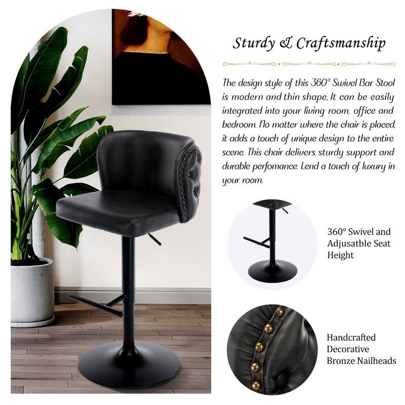 Modern Upholstered Swivel Adjusatble Height Leather Barstools Set of 2