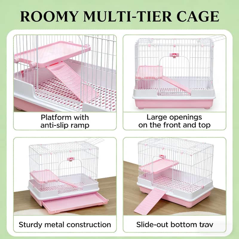 Pet House with Wheels,Small Animal Cage Rabbit Hutch is designed for convenient cleaning - Pink
