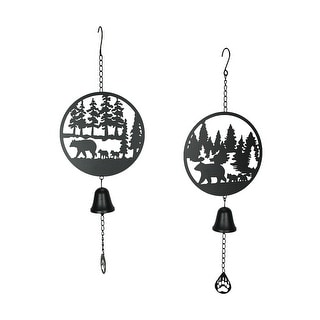 Metal Black Bear Family In The Woods Wind Chime Bell (Set Of 2)