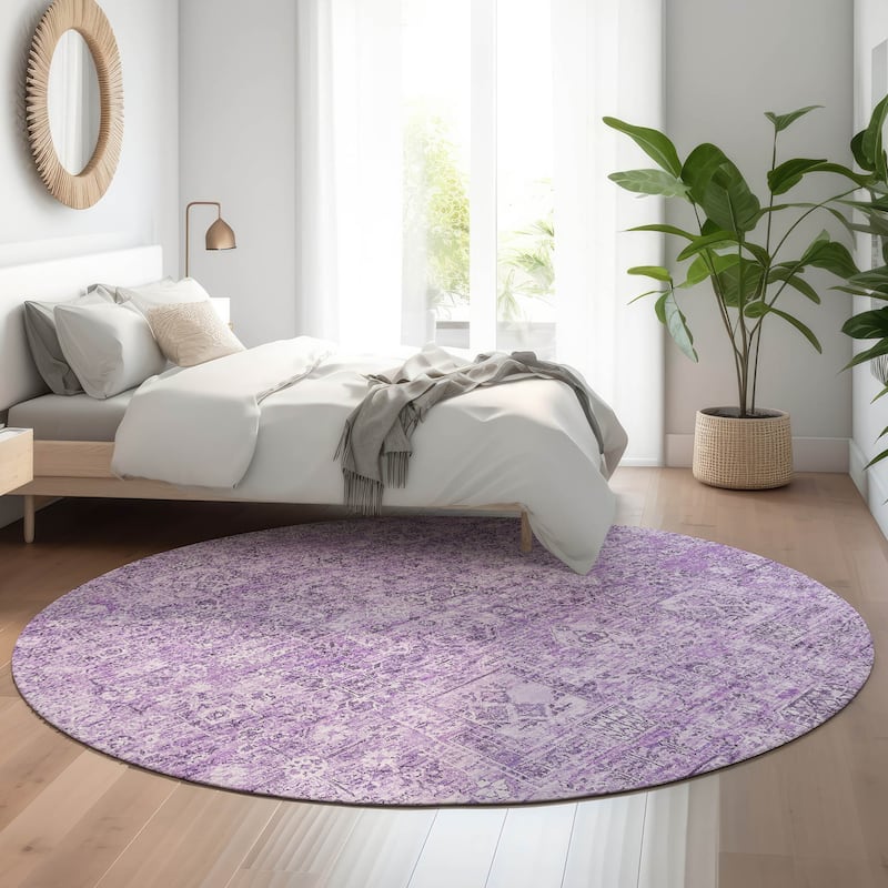 Premium Washable Super Soft Vintage Traditional Mayfield Rug - Lilac - 8' x 8'