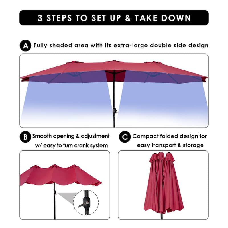 15' Twin Patio Umbrella Double-Sided Outdoor Market Umbrella without Base - 15' x 9.0' x 8' (L x W x H)