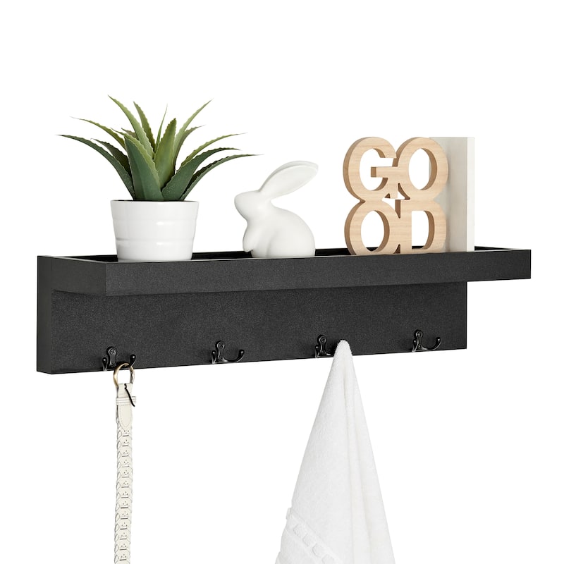 Danya B. Entryway Wall Coat Rack with Decorative Ledge Shelf and Hooks