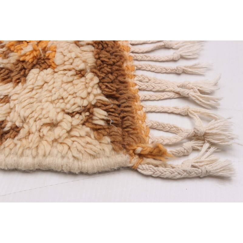 ECARPETGALLERY Hand-knotted Azilal Cream, Orange Wool Rug - 4'3 x 8'0