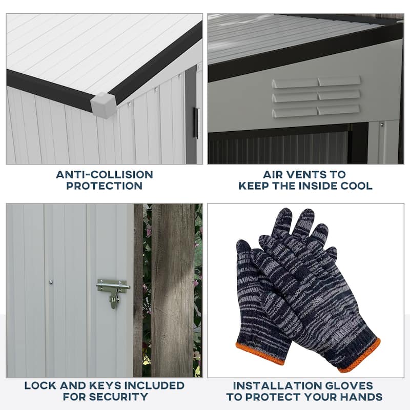 Outsunny 4' x 8' Metal Outdoor Storage Shed, Lean to Storage Shed, Garden Tool Storage House with Lockable Door and 2 Air Vents