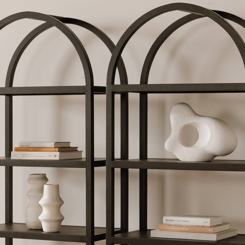 NADAAL STUDIOS Thalassa Bookshelf, Solid White Oak Frame with Oak Veneer Shelves and Arched Design, Black