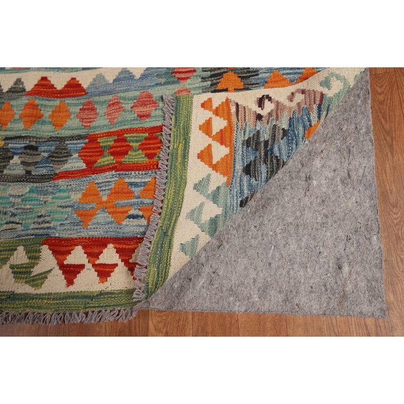 Geometric Colorful Kilim Oriental Area Rug Flatweave Wool Carpet - 9'9" x 13'0"