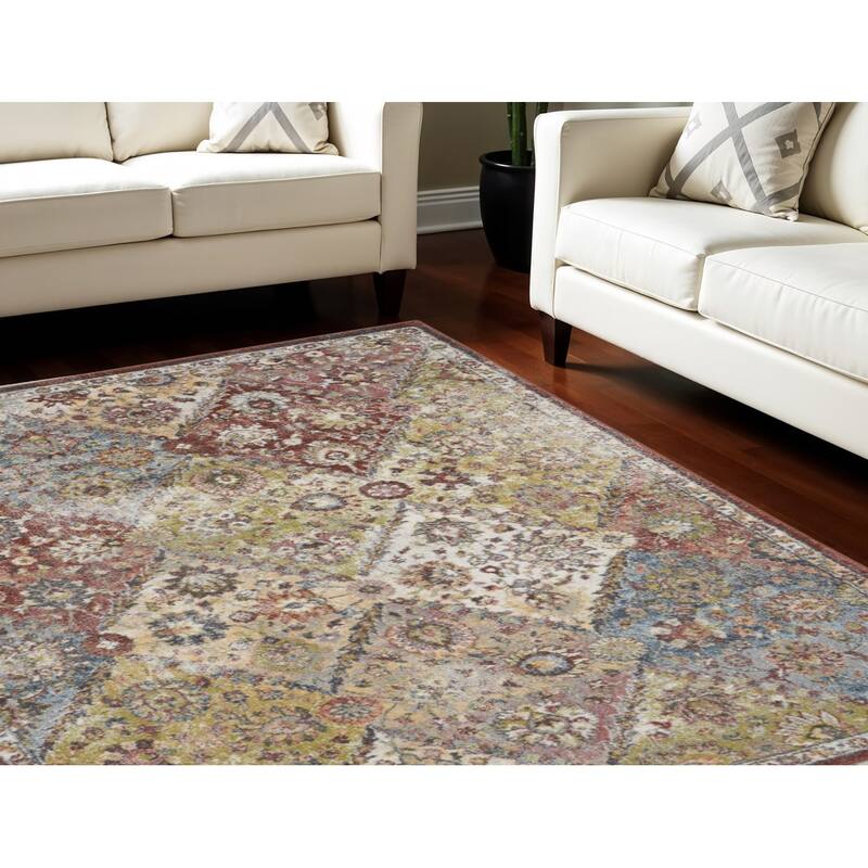 Hoho Power Loomed Distressed Floral Traditional Stain Resistant Area Rug By HomeRoots - 118' X '94' X '0.5 - 118' X '94' X '0.5 - Green/Teal - Rectangle