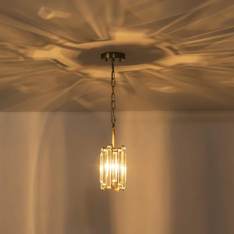 1-Light Modern Glam Black/Gold Cylinder Crystal Pendant Kitchen Island Light