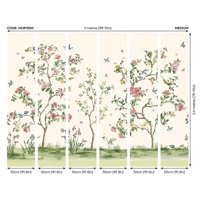 Pink Chinoiserie Floral Tree Wall Mural