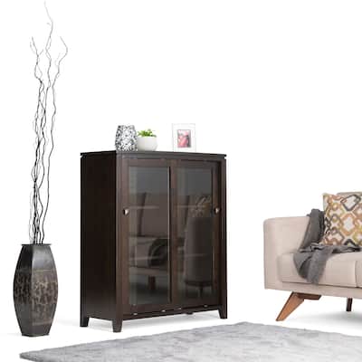 WYNDENHALL Essex SOLID WOOD 36 inch Wide Contemporary Medium Storage Cabinet in Mahogany Brown - 36"w x 15"d x 42.8"h