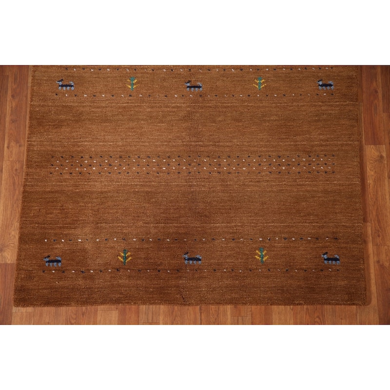 Brown Animals Tribal Gabbeh Oriental Area Rug Wool Carpet - 4'8"x 6'6"