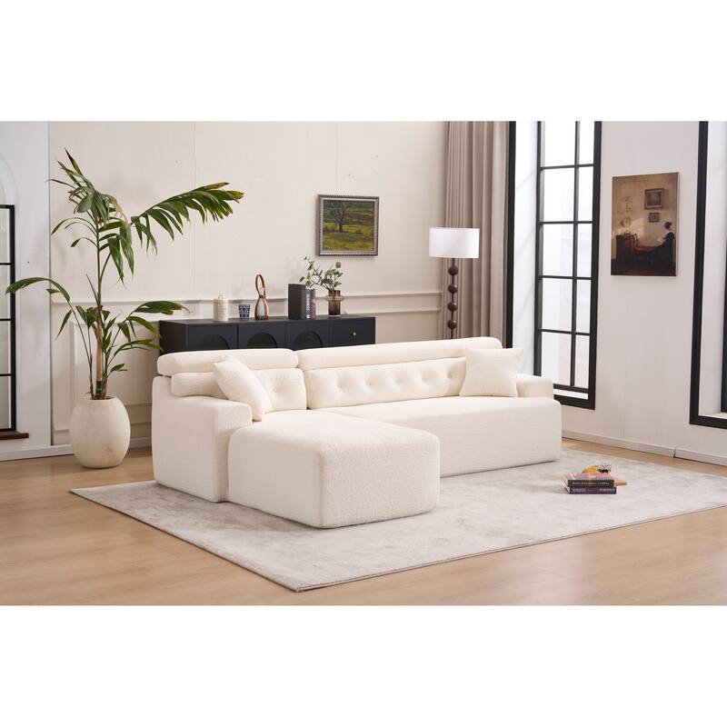 105" Chenille Sectional Sofa with Chaise Lounge & 2 Pillows